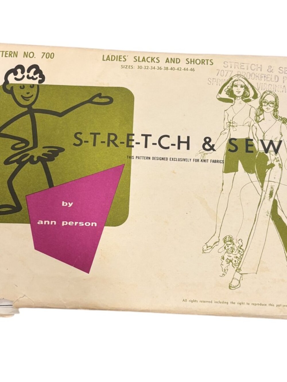 Stretch & Sew Ladies Slacks & Shorts Sewing Pattern No. 700 Sizes 30-46 Vintage